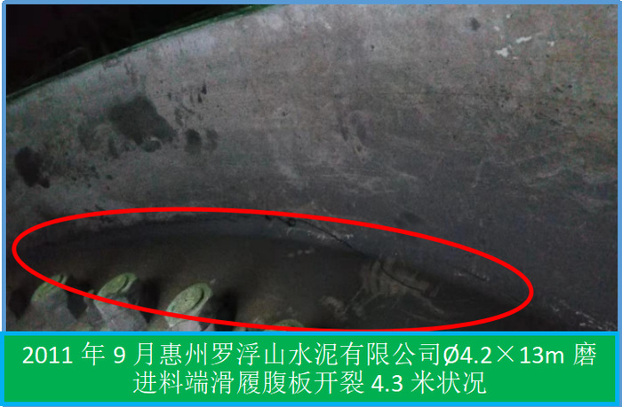 1.1 滑履裂缝现场修复第一台球磨机正常运行已超过11年